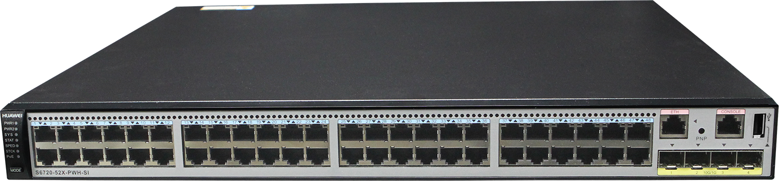 S6720-52X-PWH-SI(48个100M/1/2.5/5/10G以太网端口,4个万兆SFP+,PoE++,W2PSA1150 1150W交流电源模块